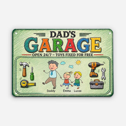 Dad's Garage Open 24/7 Toys Fixed For Free - Personalized Metal Sign for Dad Grandpa