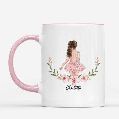 Personalized Ballerina Mug with Name - Custom Floral Ballet Dancer Coffee Cup Gift