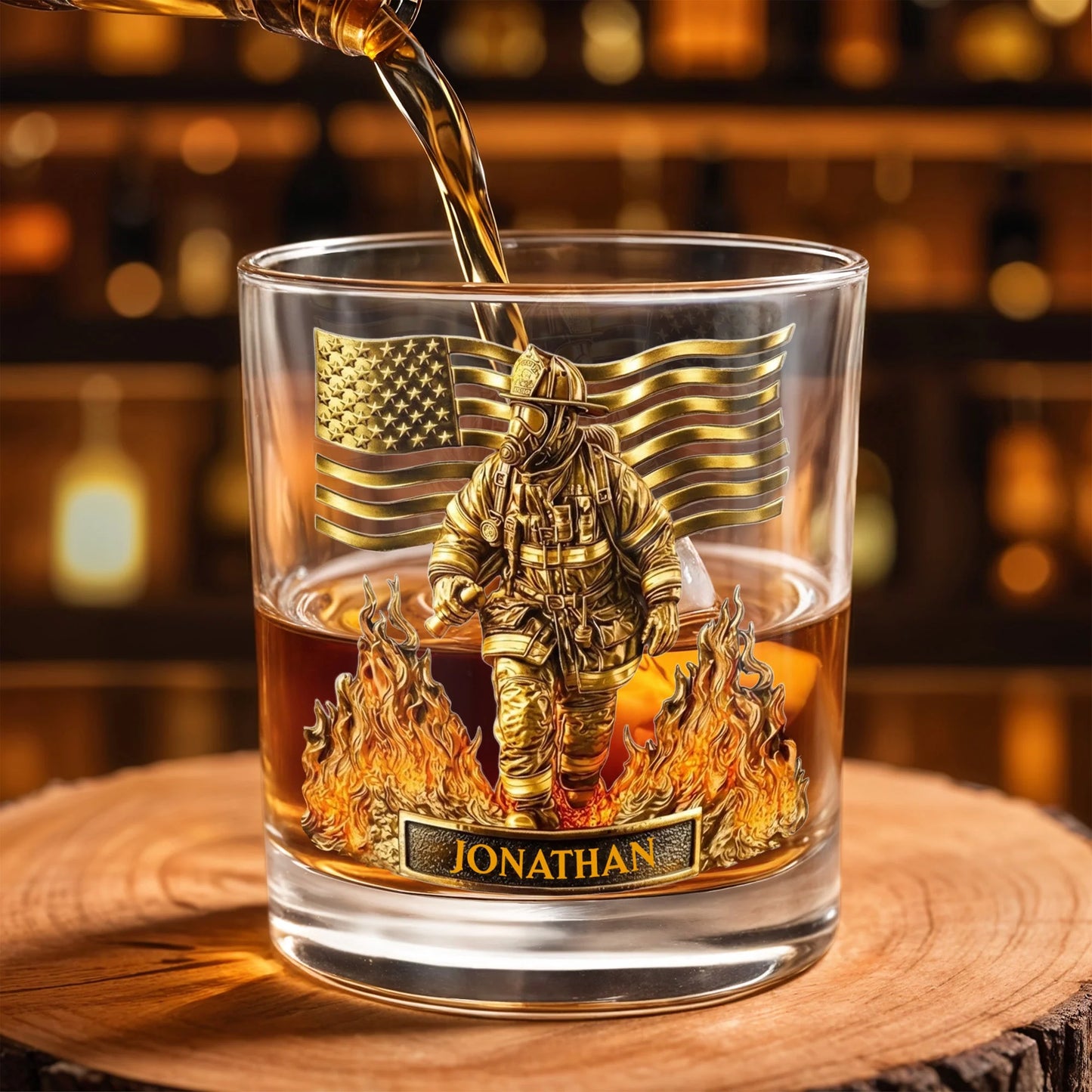 Tumbler material and size view - Personalized Firefighter Whiskey Glass