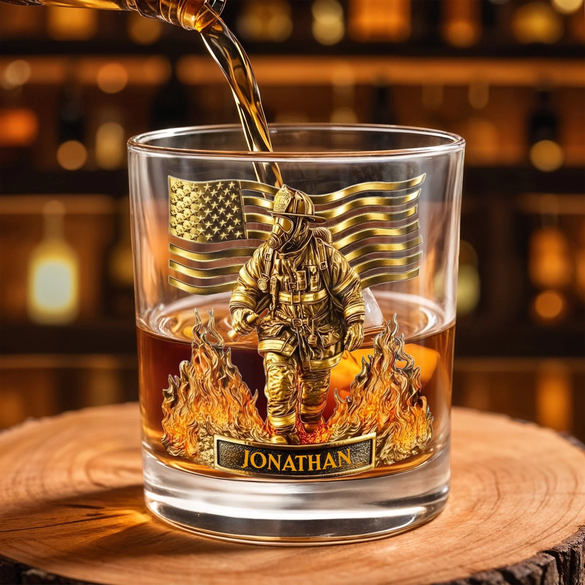 Tumbler material and size view - Personalized Firefighter Whiskey Glass