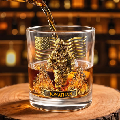 Tumbler material and size view - Personalized Firefighter Whiskey Glass