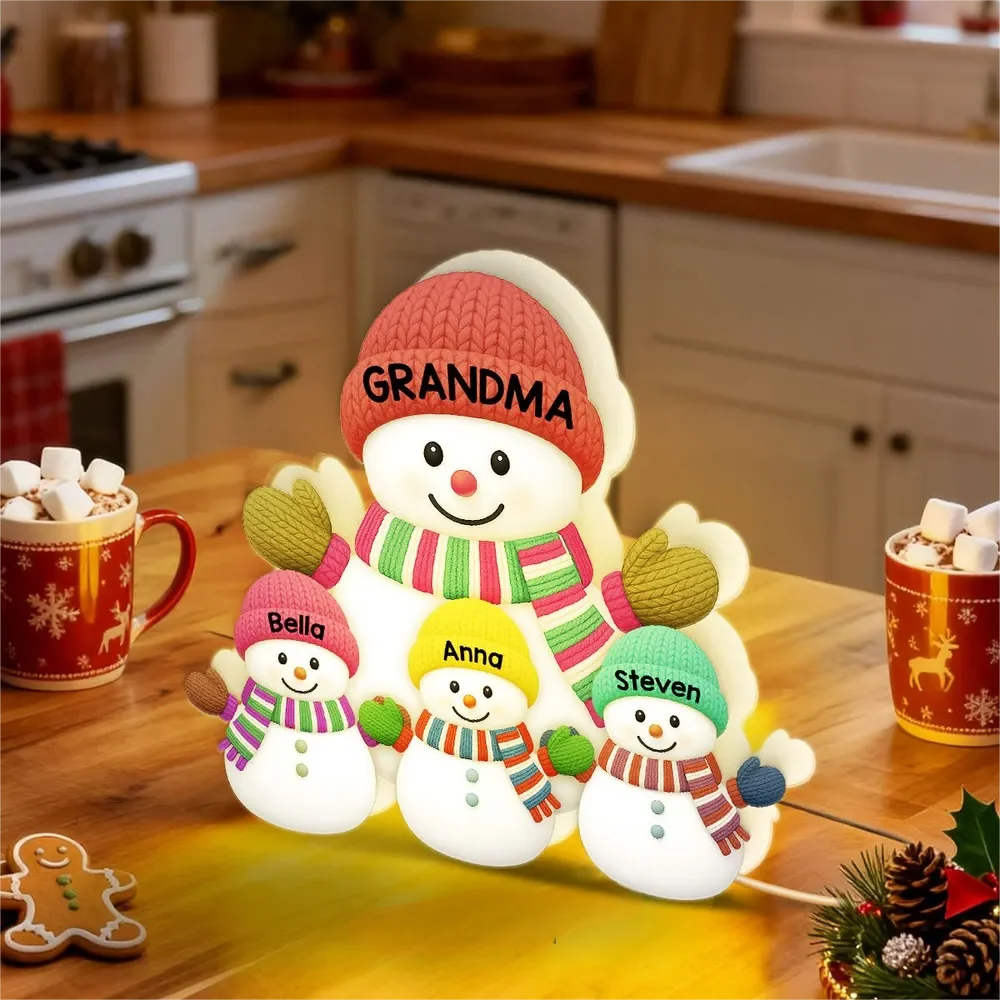 Grandma & Grandkids Snowman Custom Night Light Box - Personalized Holiday Keepsake Gift