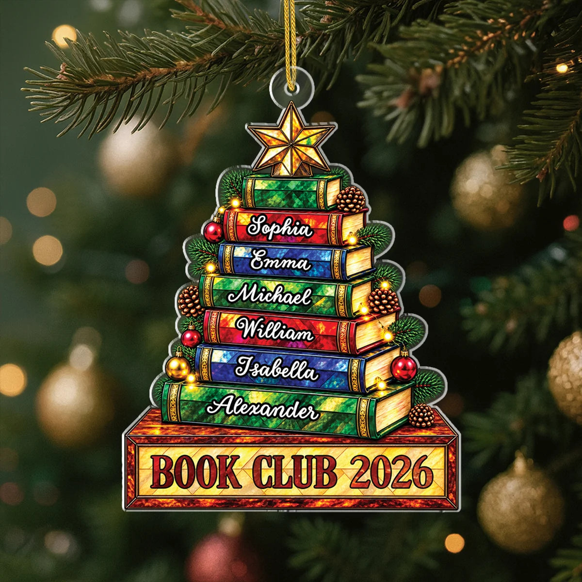 Book Club Christmas Tree Acrylic Ornament - Personalized Reader Gift for Friends