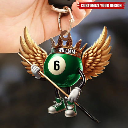 Personalized Billiard Player Keychain - Custom Pool Ball Name Gift for Pool Players