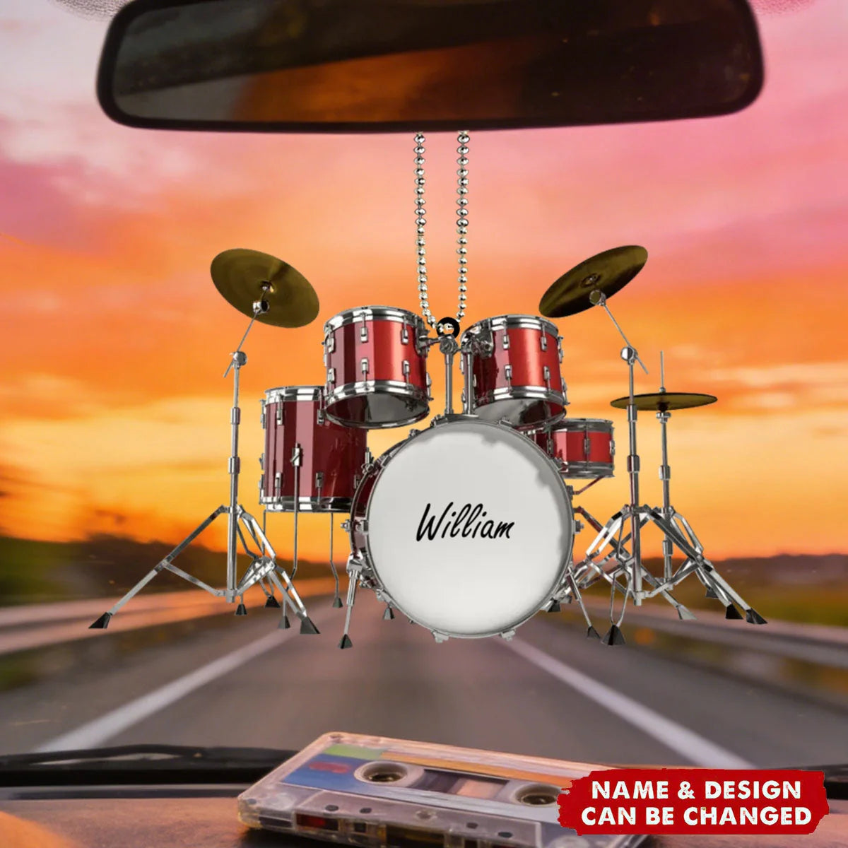 Personalized Drum Set Car Ornament - Custom Drummer Gift for Music Lovers & Musicians
