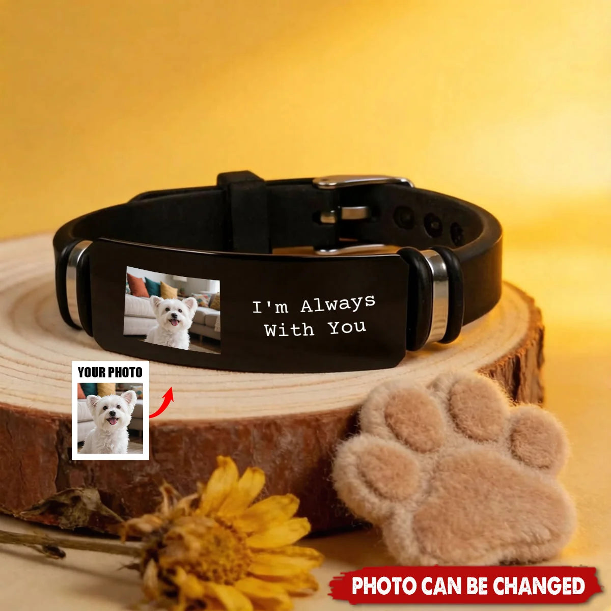 "I'm Always With You" Custom Photo Pet Memorial Bracelet - Keepsake for Dog Cat Lovers
