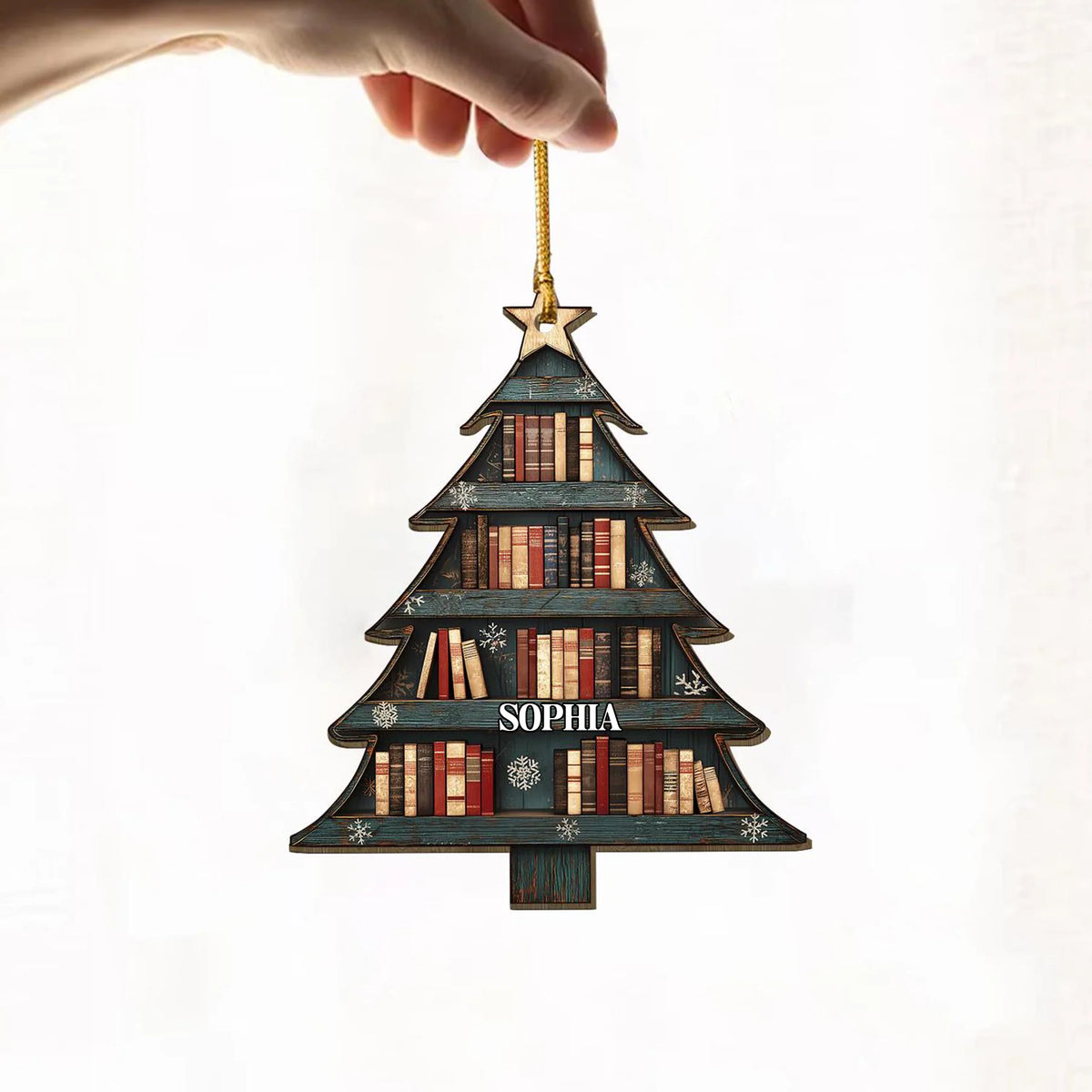 Book Tree Ornament with Custom Name - Personalized Wooden Christmas Keepsake, Gift for Book Lovers & Readers