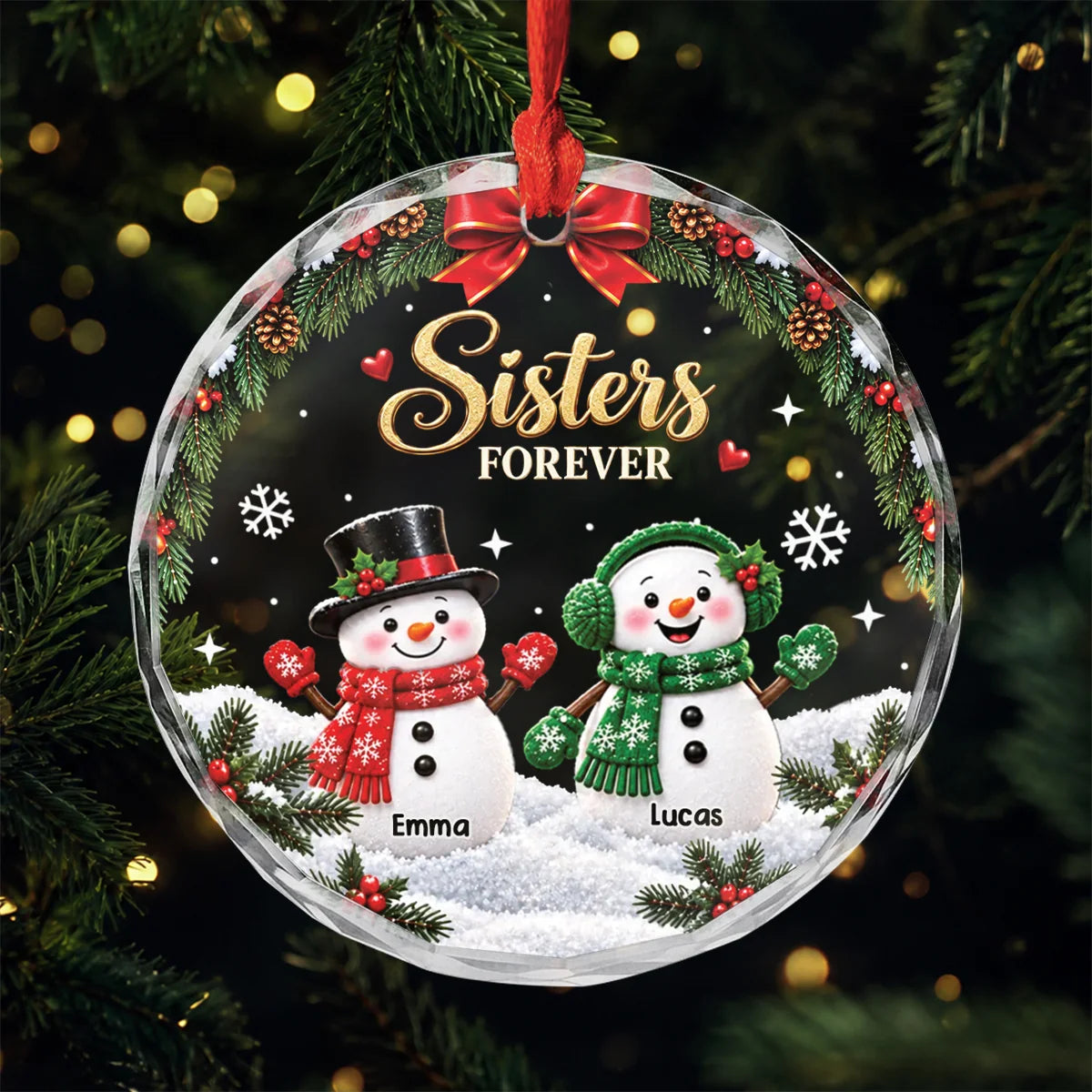 Family Forever Snowman Keepsake - Custom Personalized Glass Ornament for Christmas Tree Holiday Gift