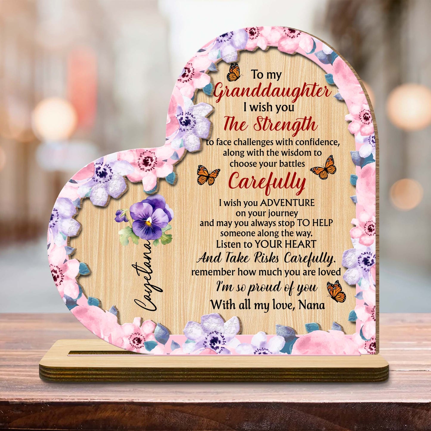 To My Granddaughter Wish You Strength - Personalized Wooden Plaque Keepsake Gift From Nana