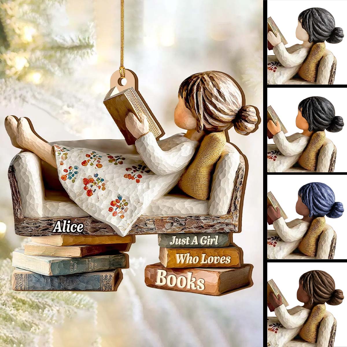 "Just A Girl Who Loves Books" Personalized Wooden Ornament - Custom Reader Gift for Book Lovers