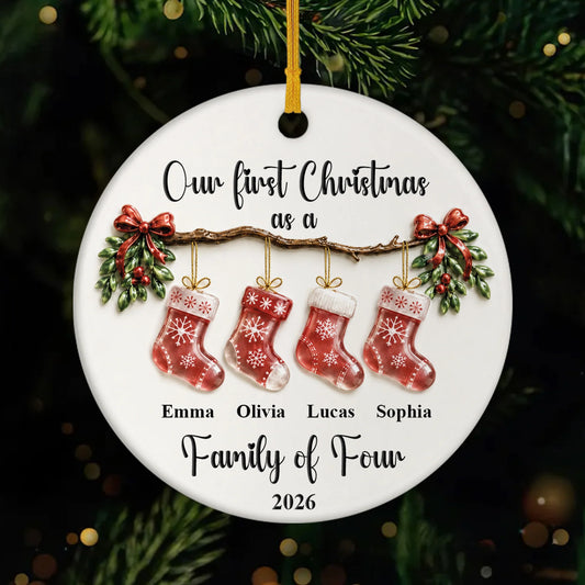"Our First Christmas As A Family" Personalized Ceramic Ornament - Custom Holiday Keepsake Gift