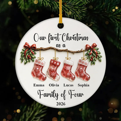 "Our First Christmas As A Family" Personalized Ceramic Ornament - Custom Holiday Keepsake Gift