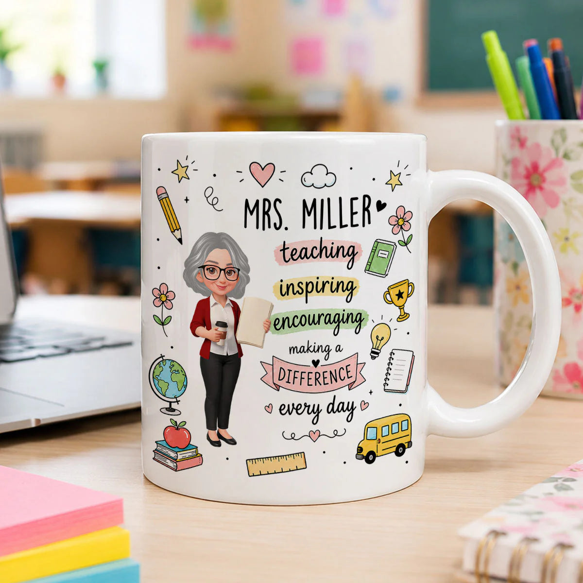 Mug material and size view - Personalized Teacher Mug