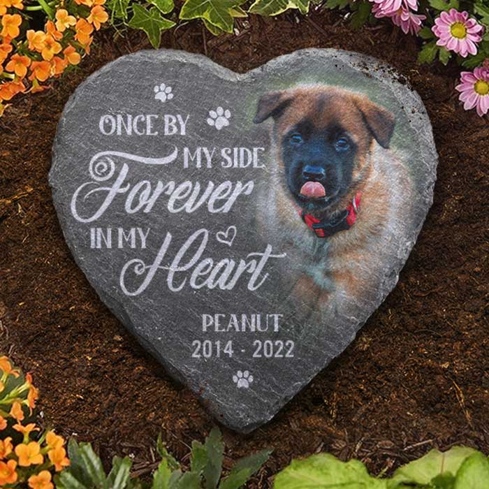 Personalized dog memorial stone plaque featuring a custom pet photo and name for dog lovers