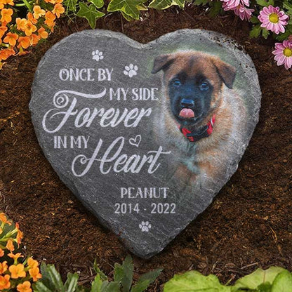 Personalized dog memorial stone plaque featuring a custom pet photo and name for dog lovers