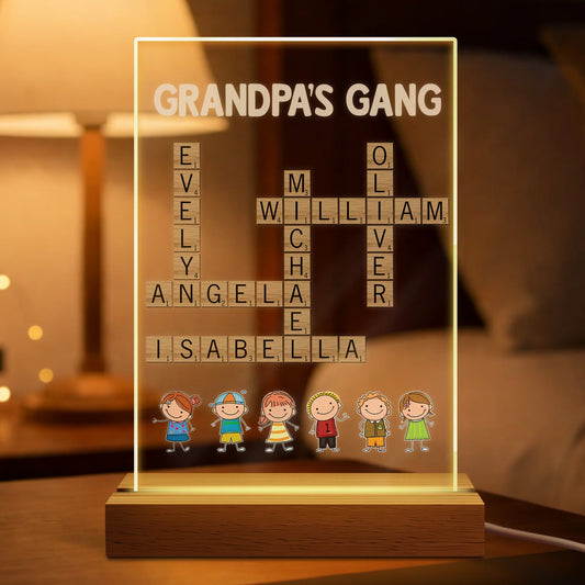Grandpa's Gang Crossword Night Light - Personalized Grandchildren LED Lamp for Grandpa