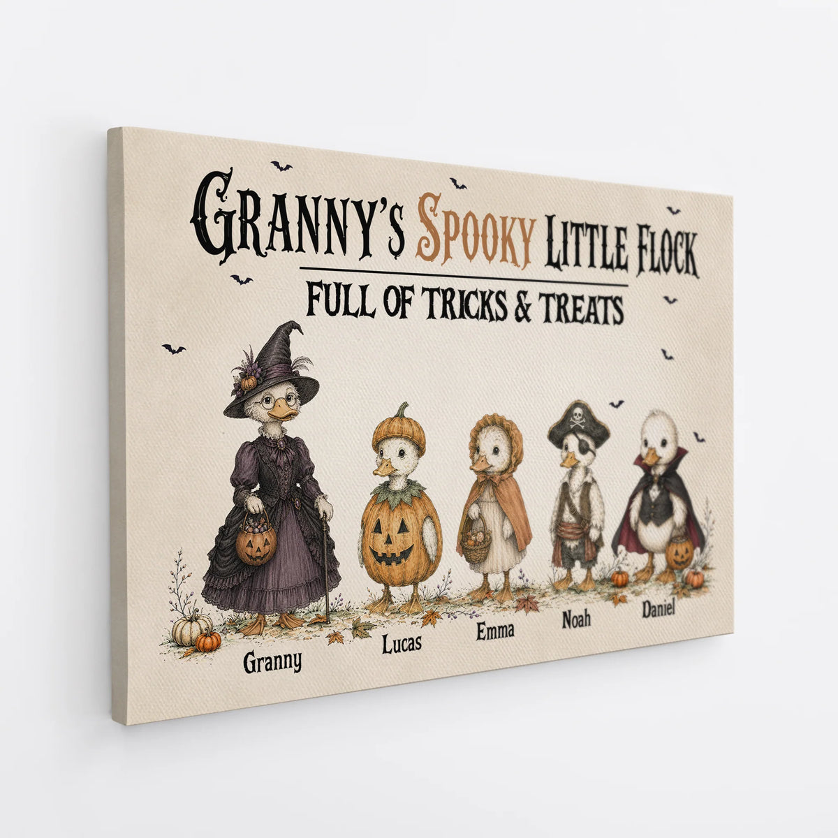 Personalized Spooky Little Flock Halloween Canvas / Poster - Custom Name Wall Art Gift for Grandparents