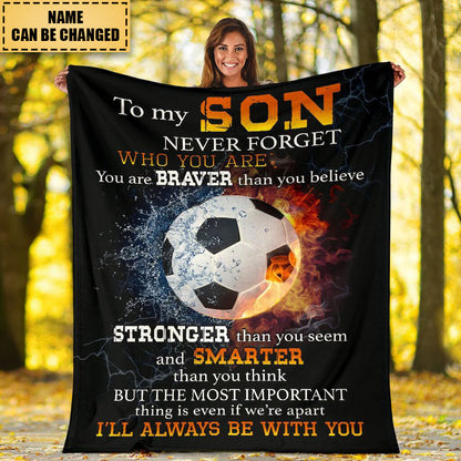 Custom Son Soccer Blanket for Son/Grandson with personalized design details for meaningful gifting