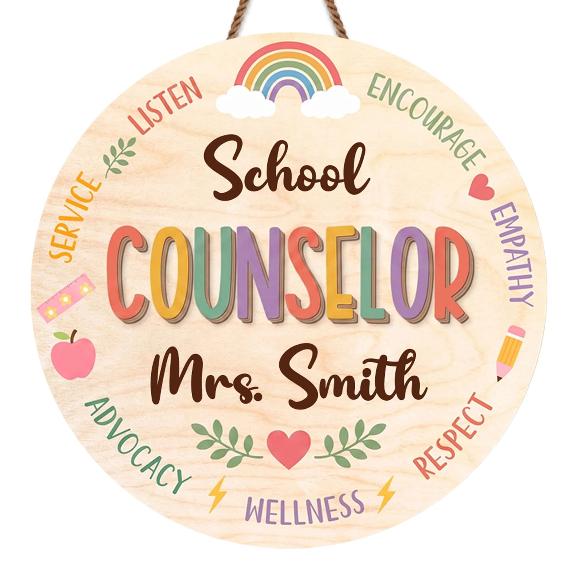 Personalized school counselor wood sign with custom name and colorful rainbow design for office wall decor image 7