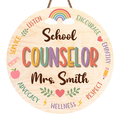 Personalized school counselor wood sign with custom name and colorful rainbow design for office wall decor image 7