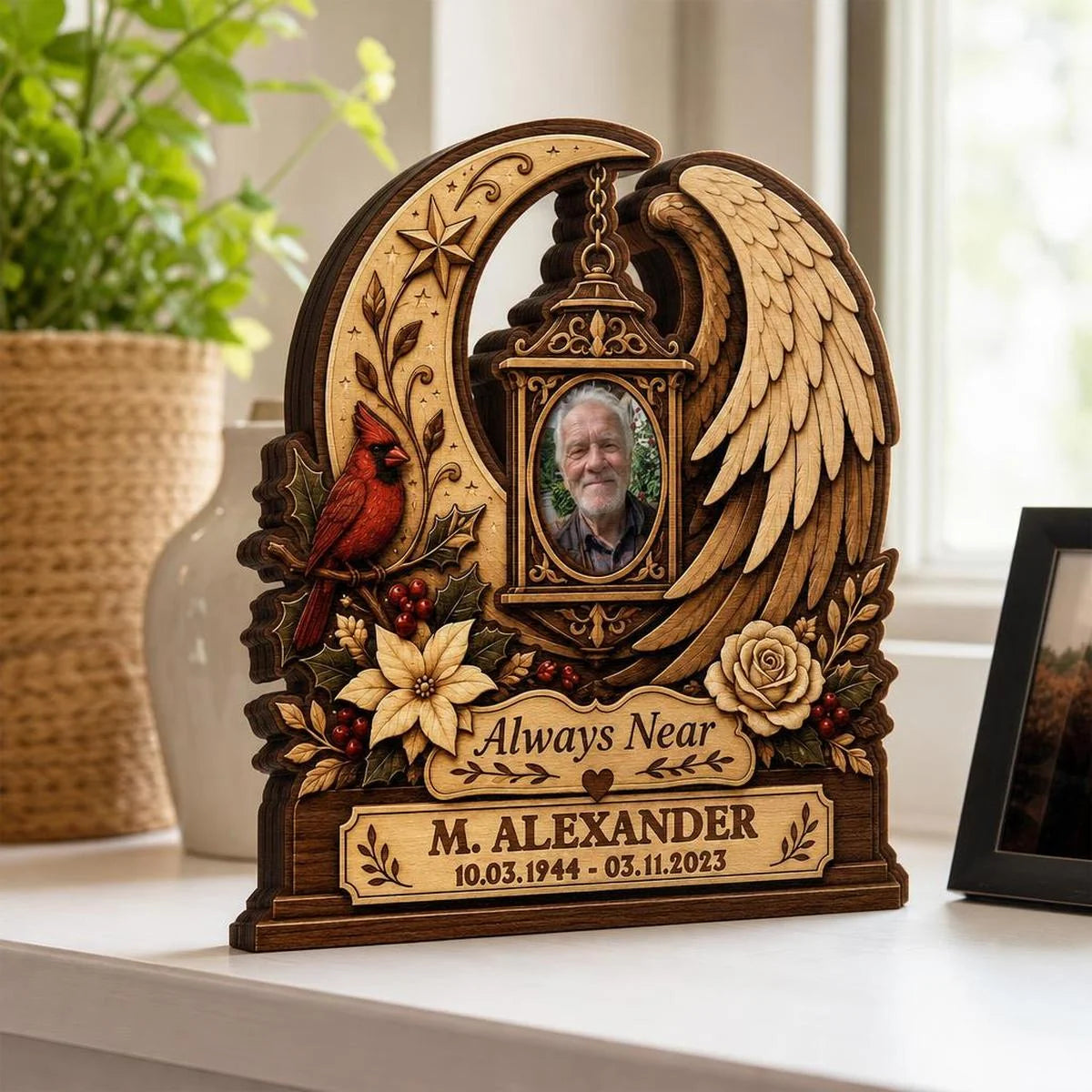 Always Near Custom Photo Memorial Wooden Block - Personalized Keepsake Gift for Family