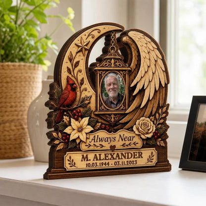 Always Near Custom Photo Memorial Wooden Block - Personalized Keepsake Gift for Family