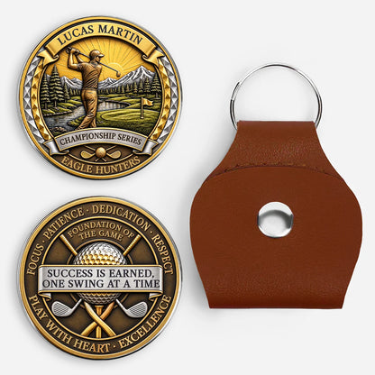 "Success Is Earned One Swing at a Time" Personalized Golf Pocket Hug - Custom Golfer Gift for Dad