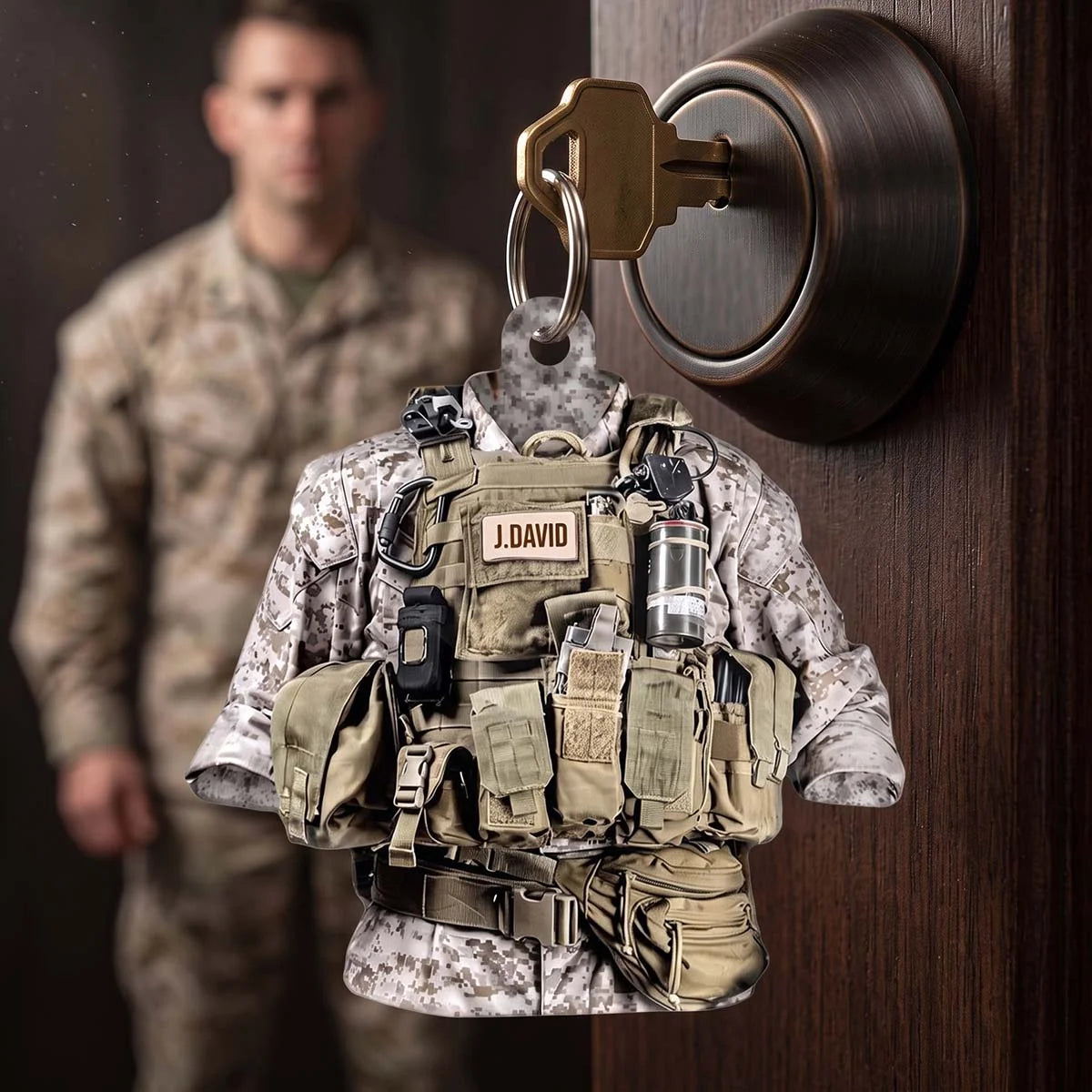Personalized Marine Corps Tactical Uniform Acrylic Keychain - Custom Military Veteran Gift
