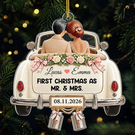 “First Christmas As Mr & Mrs” Personalized Acrylic Ornament - Custom Newlywed Couples’ Keepsake