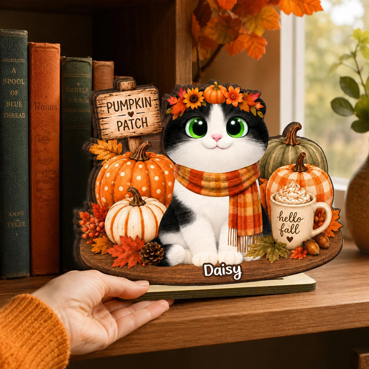 Fall Pumpkin Patch Personalized Cat Wooden Plaque - Custom Autumn Decor Gift for Cat Lovers