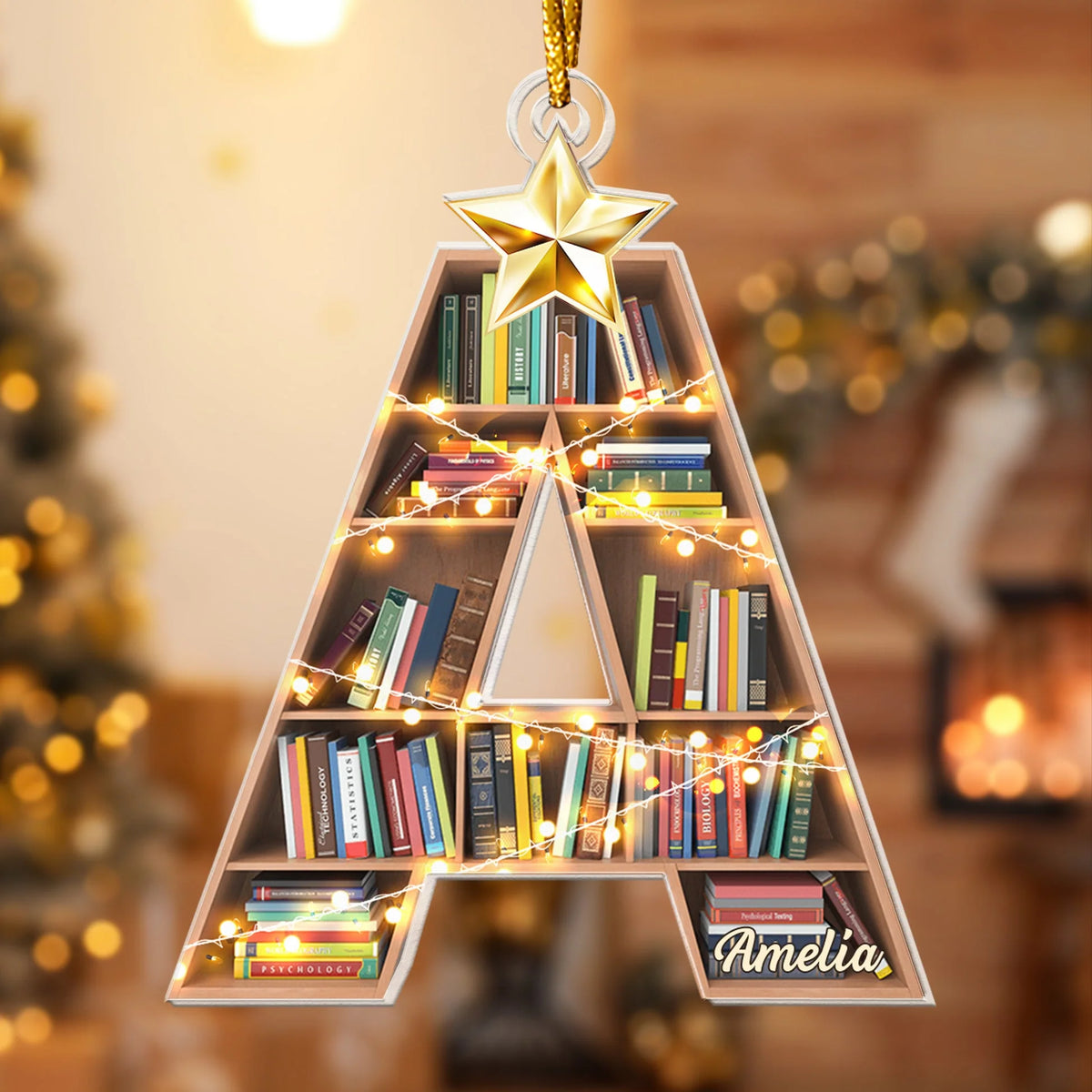 Personalized Book Lover Ornament - Custom Bookshelf Initial Acrylic Christmas Keepsake for Readers & Librarians