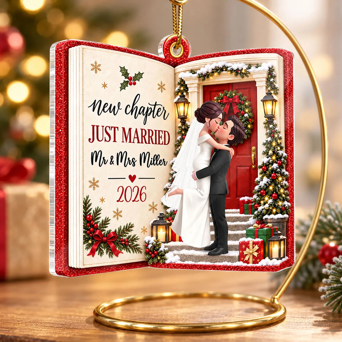 "New Chapter Just Married" Personalized Acrylic Ornament - First Christmas Gift for Couples