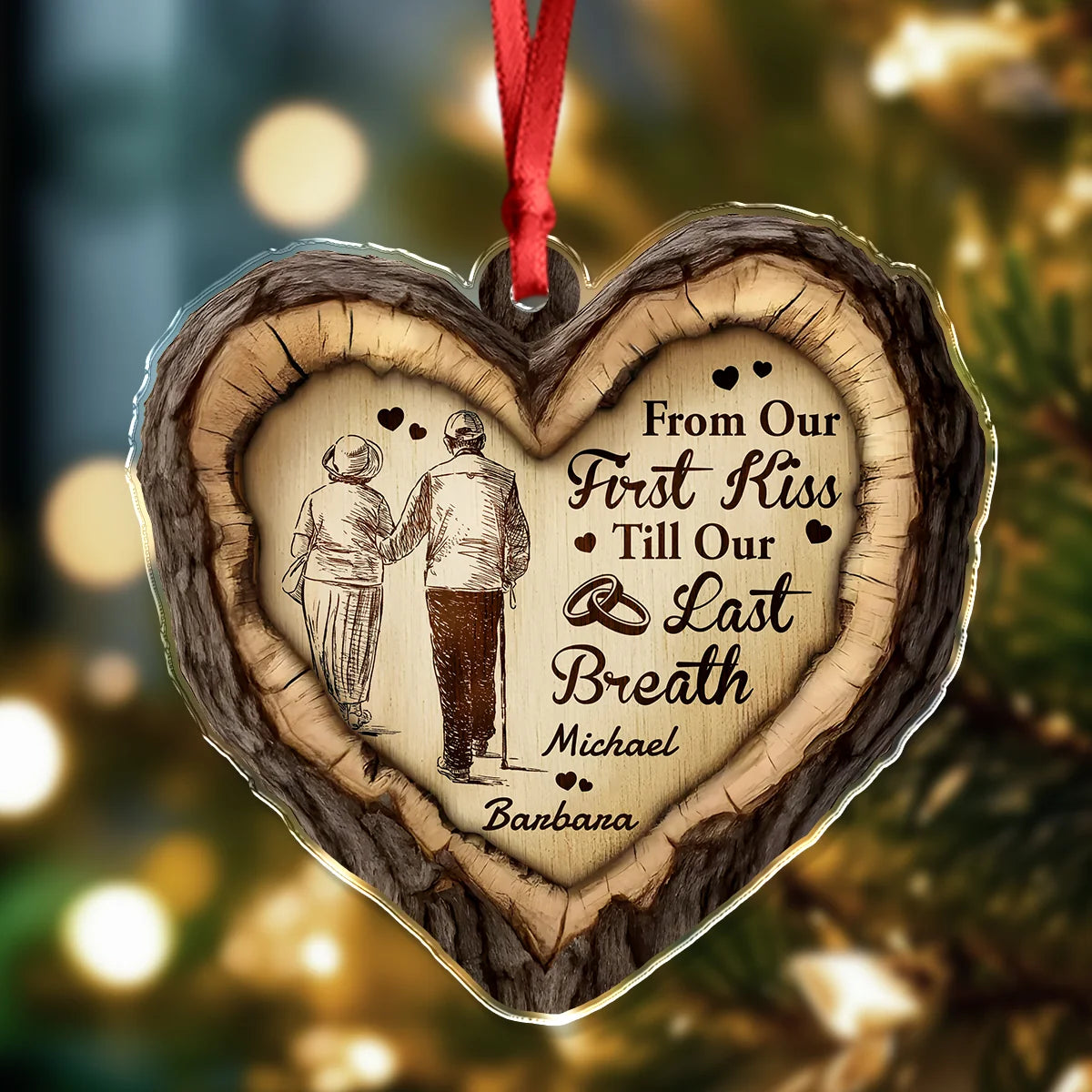 "From Our First Kiss Till Our Last Breath" Personalized Acrylic Ornament - Custom Anniversary Christmas Keepsake for Couples