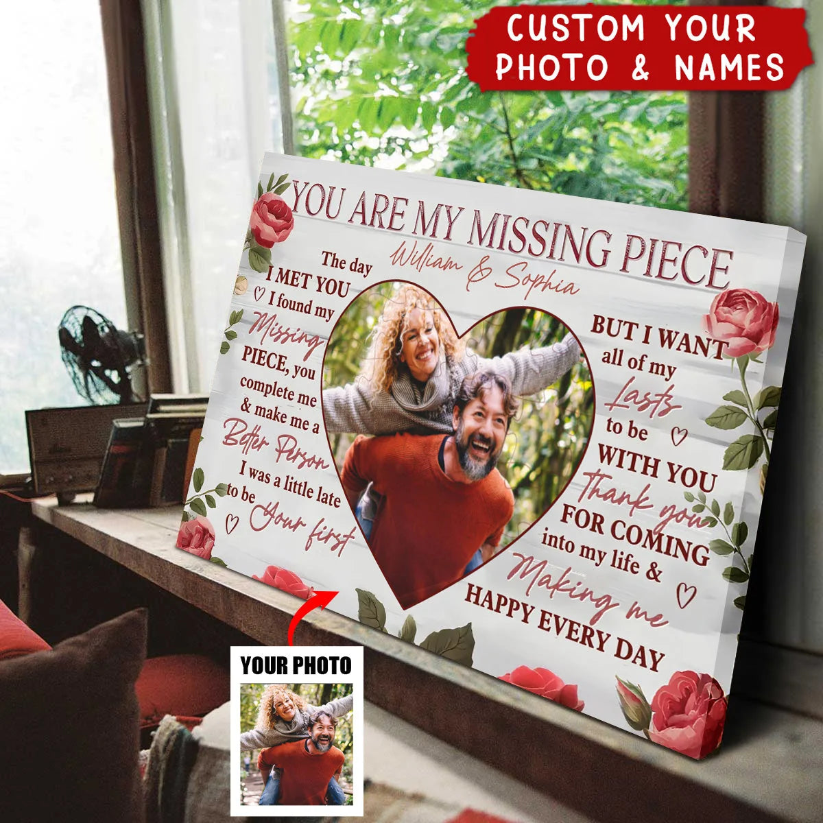 "You Are My Missing Piece" Personalized Couple Canvas / Poster - Custom Photo Anniversary Wall Art for Husband & Wife