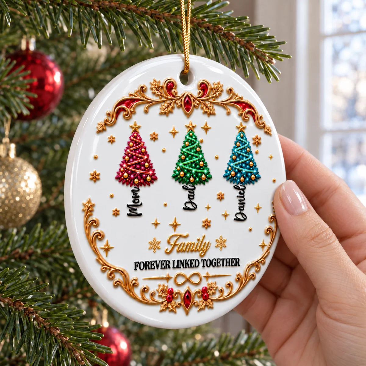 "Forever Linked Together" Personalized Christmas Tree Ornament - Custom Family Ornament