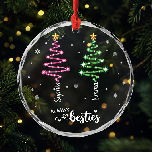 Always Besties Christmas Tree Personalized Glass Ornament - Sisters and Best Friends Keepsake Gift