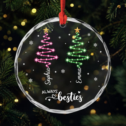 Always Besties Christmas Tree Personalized Glass Ornament - Sisters and Best Friends Keepsake Gift