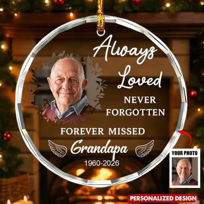 Personalized memorial photo glass ornament with custom picture and name for grandmama and grandapa