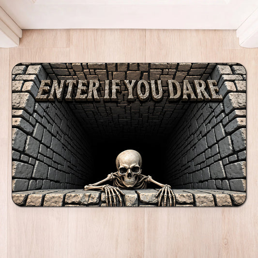 Enter If You Dare Personalized Halloween Doormat - Custom Creepy Skeleton Decor for Family