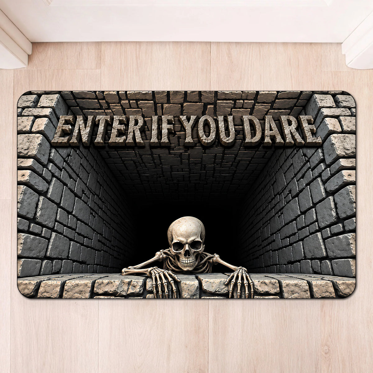 Enter If You Dare Personalized Halloween Doormat - Custom Creepy Skeleton Decor for Family