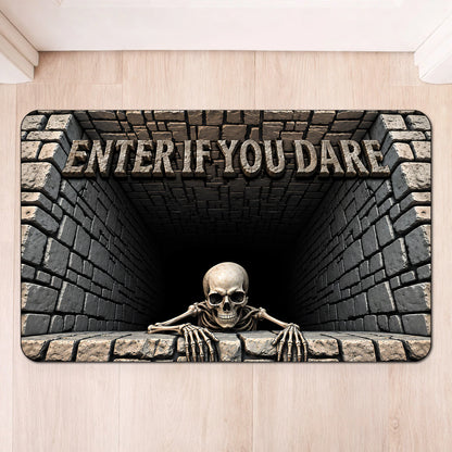 Enter If You Dare Personalized Halloween Doormat - Custom Creepy Skeleton Decor for Family