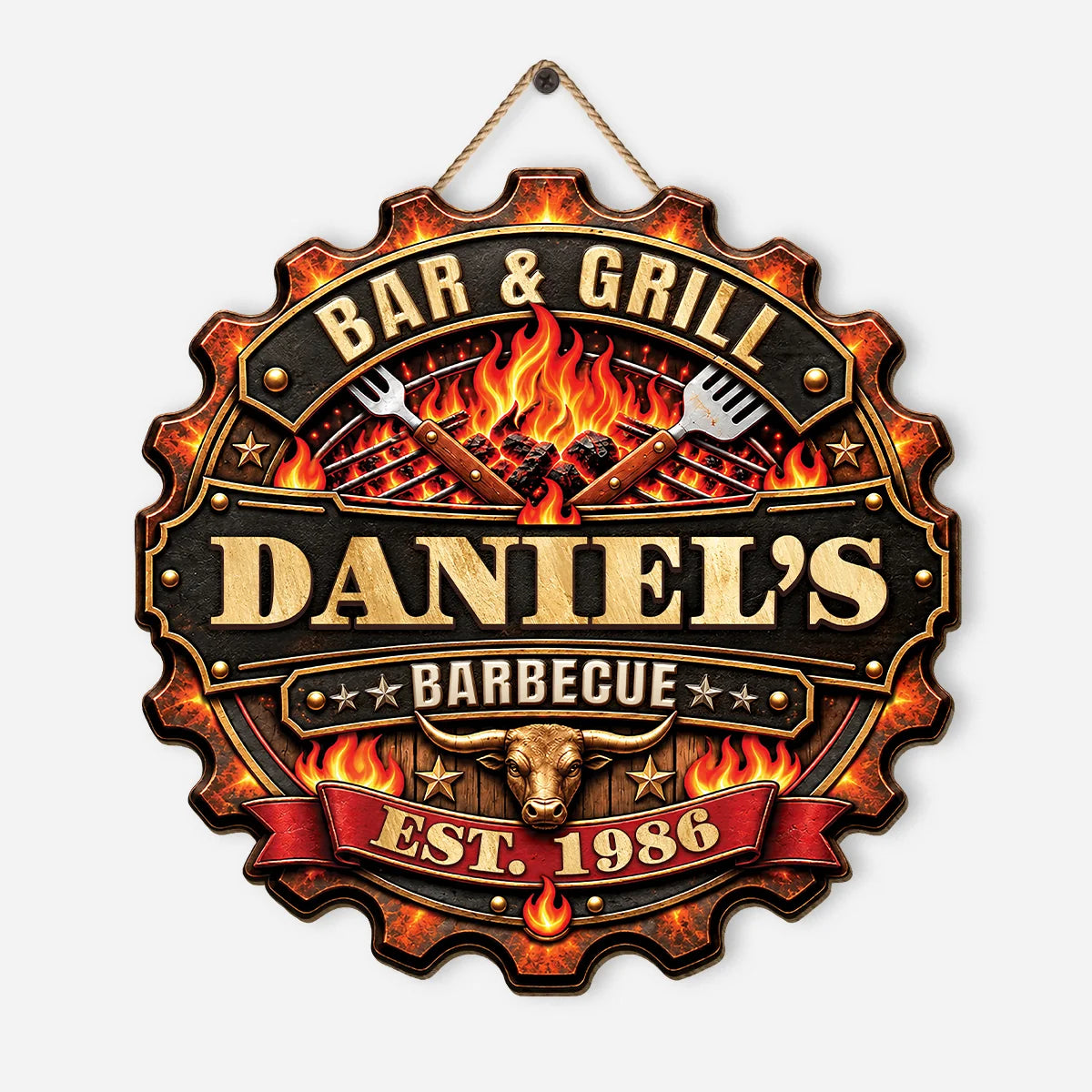 Bar & Grill Barbecue Personalized Wood Sign - Custom Backyard BBQ Gift for Him