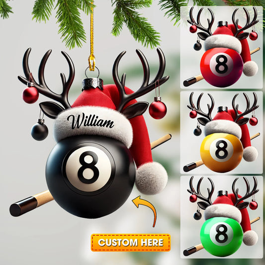 Personalized Billiard Ball Christmas Ornament - Custom Acrylic Billiards Pool Gift