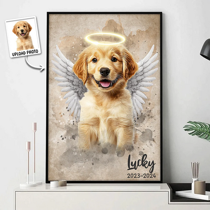 Custom Photo Pet Angel With Halo Wings - Personalized Dog & Cat Memorial Canvas / Poster