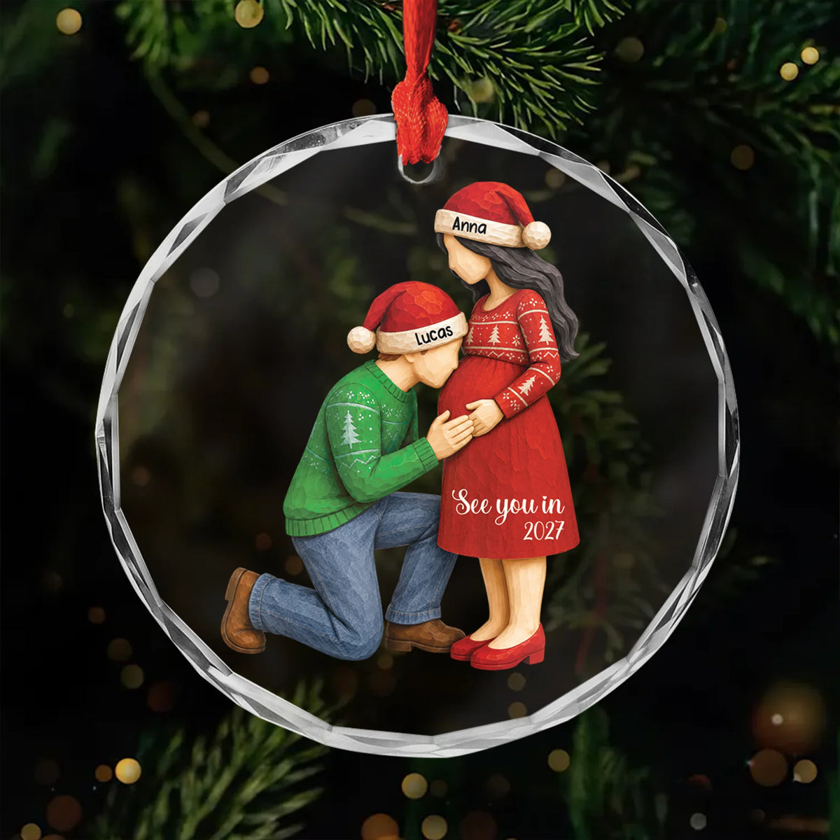 See You in 2027 Personalized Glass Ornament - Christmas Gift for Expecting Parents