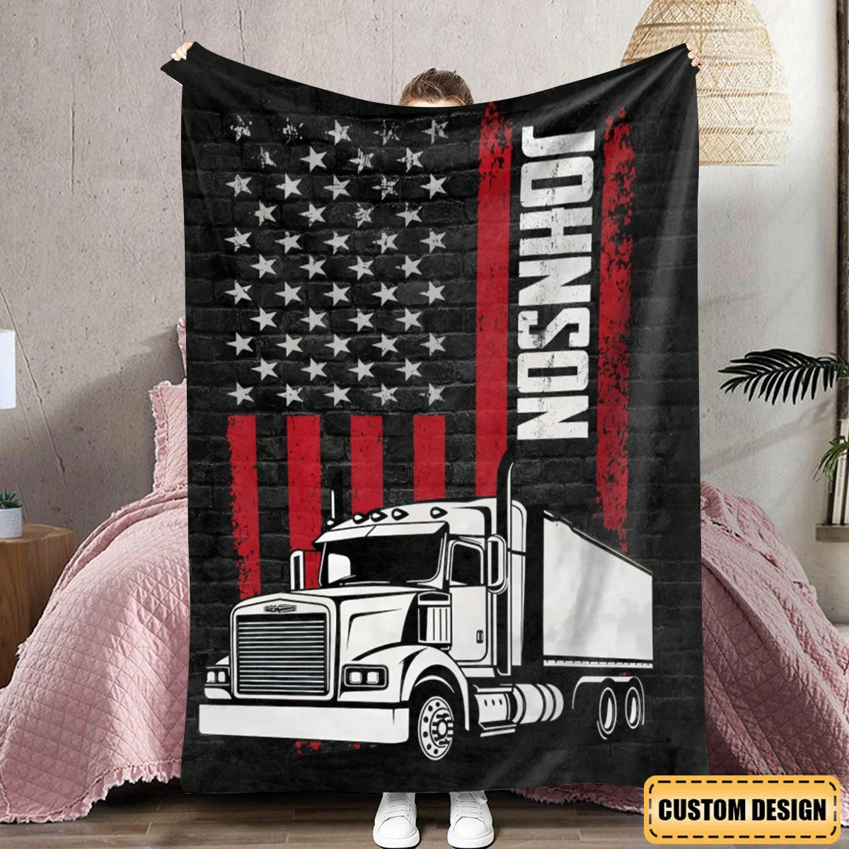Personalized Trucker Blanket - Custom Name Gift for Drivers