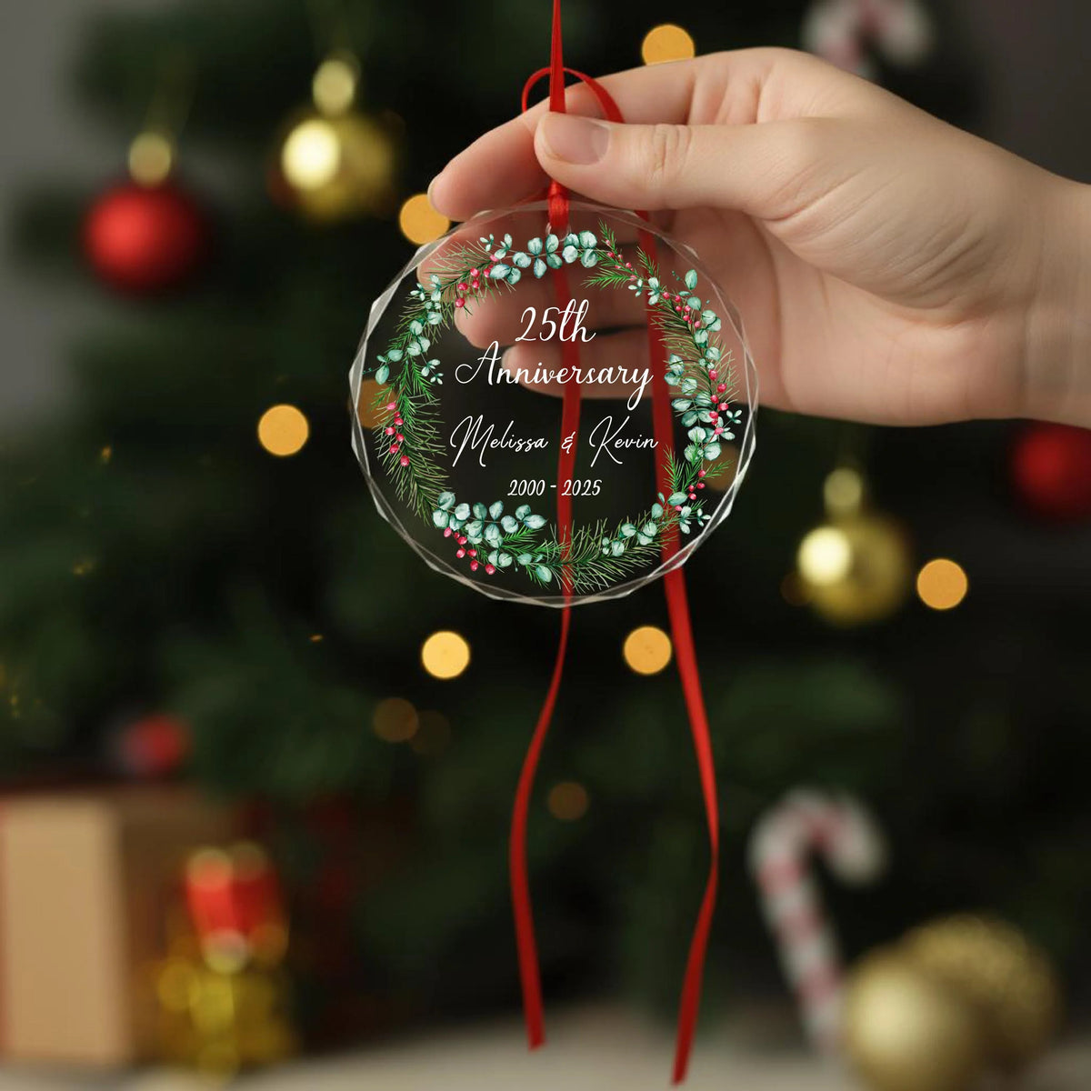 Personalized Couple Anniversary Glass Ornament - Custom Christmas Keepsake Gift for Husband and Wife