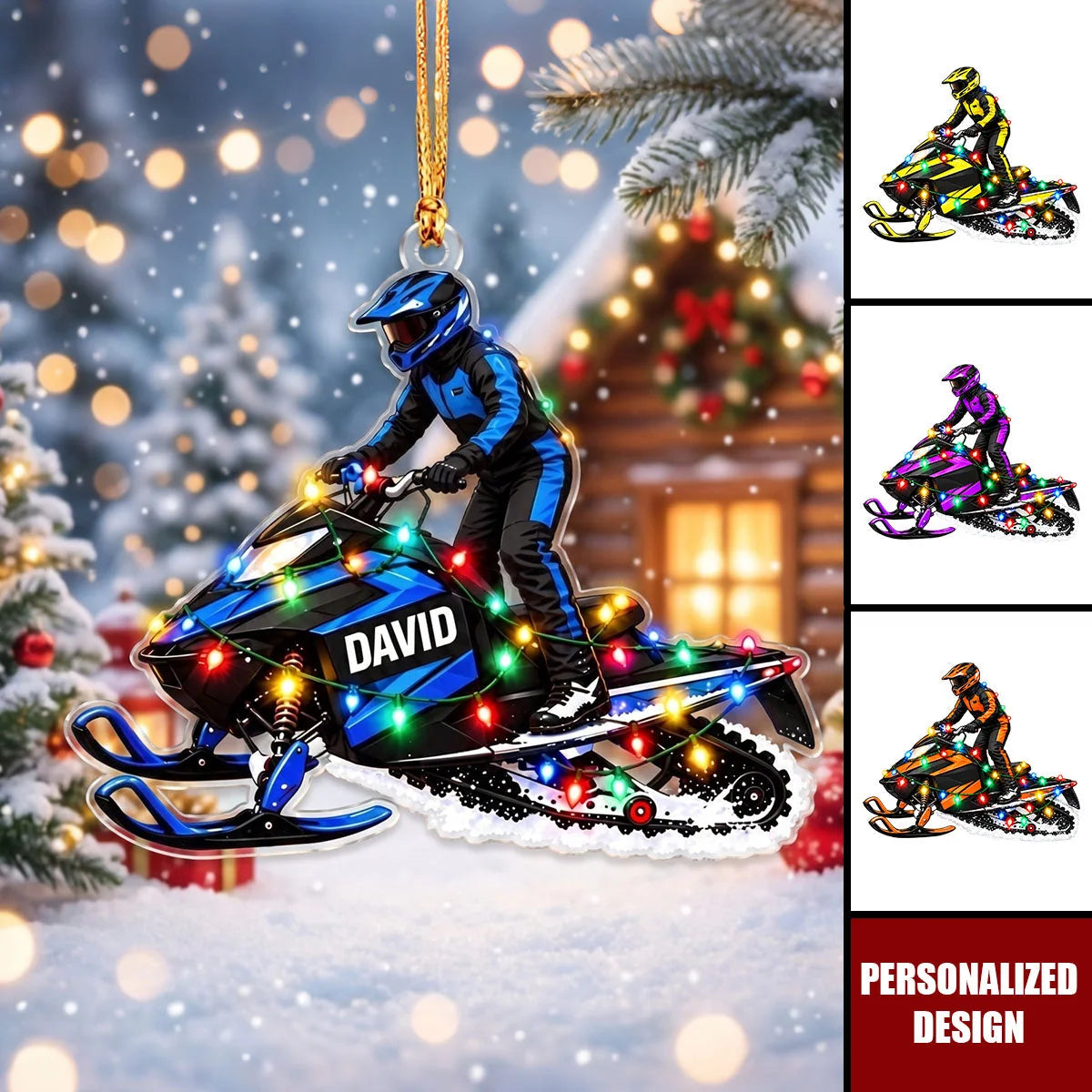 Custom Snowmobile Rider Christmas Ornament - Personalized Name Winter Sports Acrylic Keepsake
