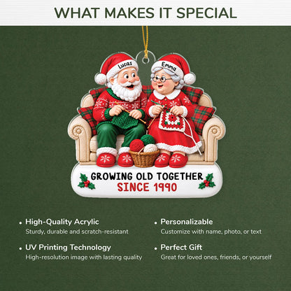 Growing Old Together Since Personalized Couple Acrylic Ornament - Custom Christmas Keepsake Gift for Husband and Wife