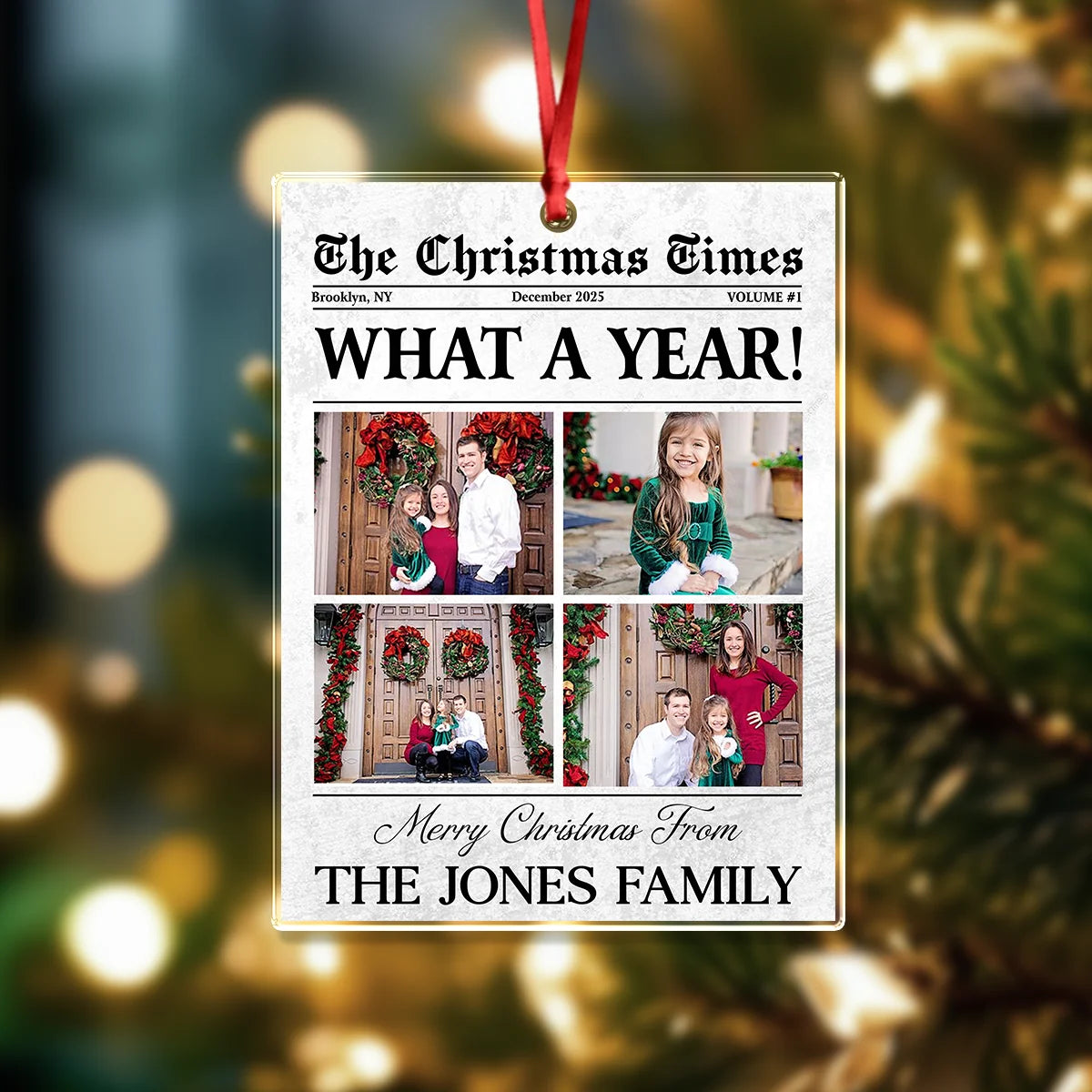 "What A Year!" Personalized Photo Acrylic Ornament - Custom Christmas Holiday Gift for Family